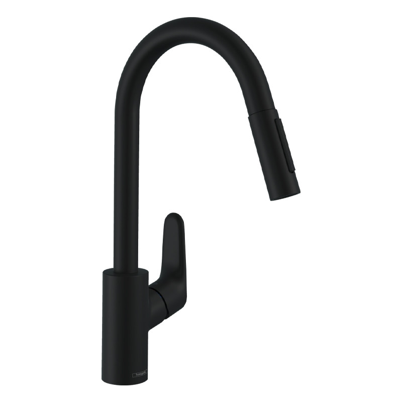 Baterie de bucatarie Hansgrohe, Focus M41 240, pipa extractibila, negru mat