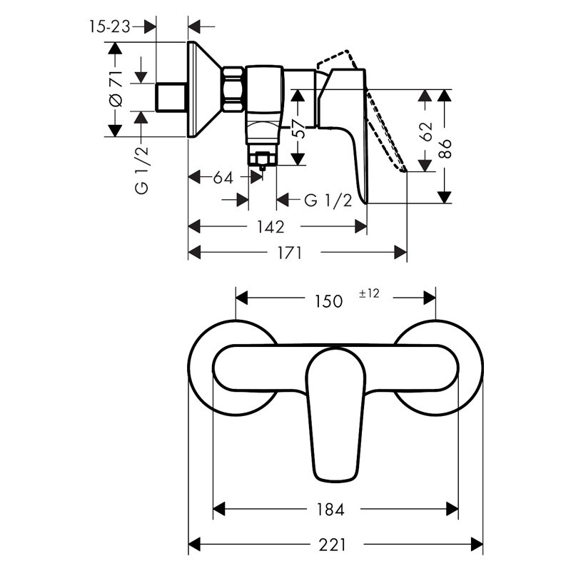 Baterie dus Hansgrohe, Talis E, montaj pe perete, bronze periat - 1 | YEO