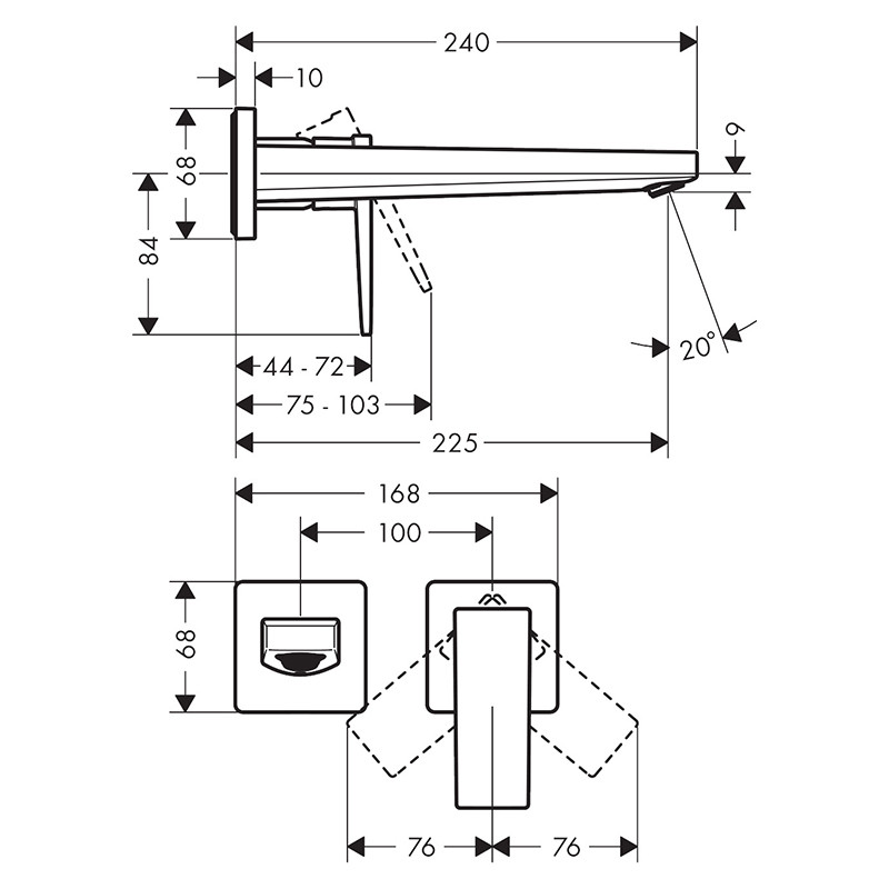 Baterie lavoar cu montaj pe perete, Hansgrohe, Metropol, pipa 22,5 cm, auriu lucios - 3 | YEO