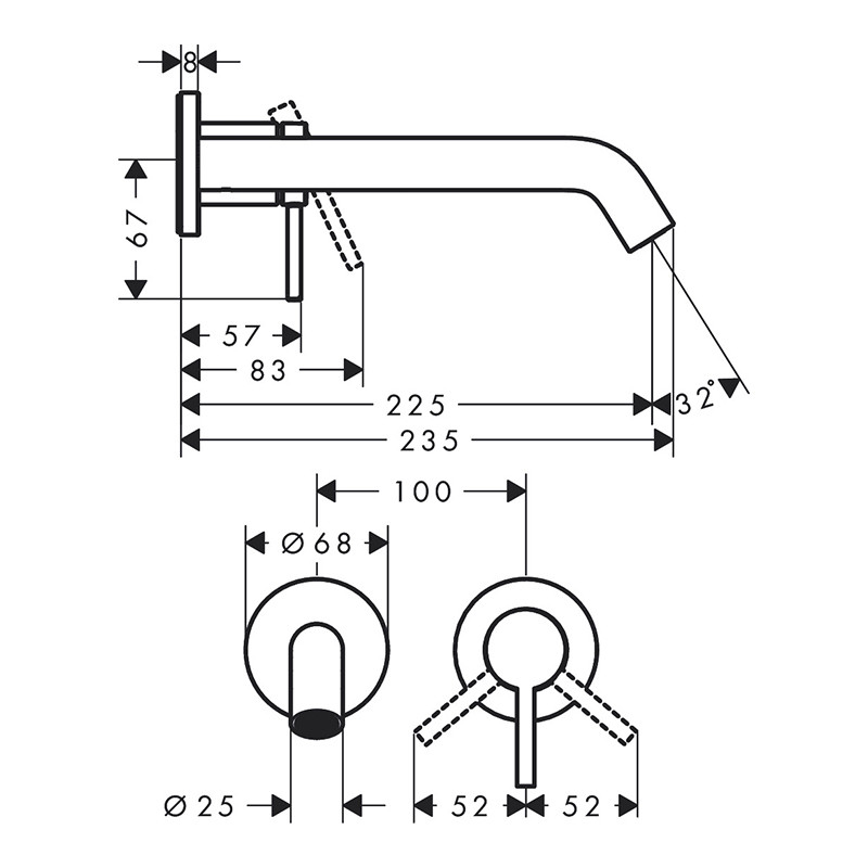 Baterie lavoar cu montaj pe perete, Hansgrohe, Tecturis S, EcoSmart+, cu pipă de 22,5 cm, crom, 73351000 - 1 | YEO