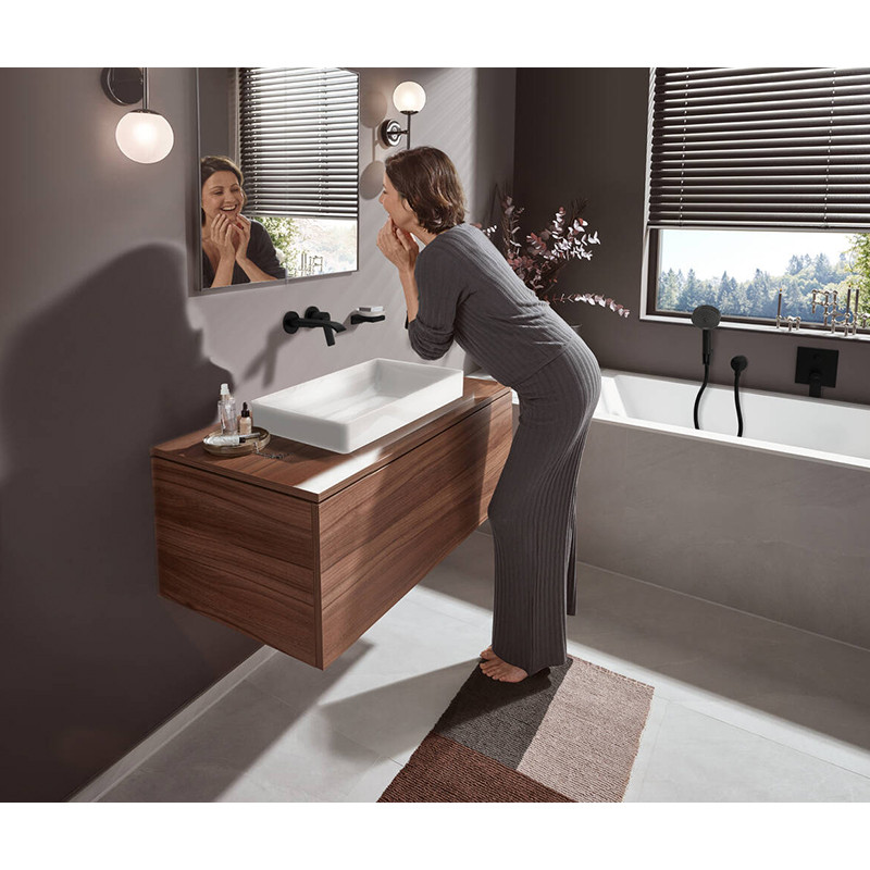 Baterie lavoar cu montaj pe perete, Hansgrohe, Vivenis, cu pipa 19,2 cm, negru mat - 1 | YEO