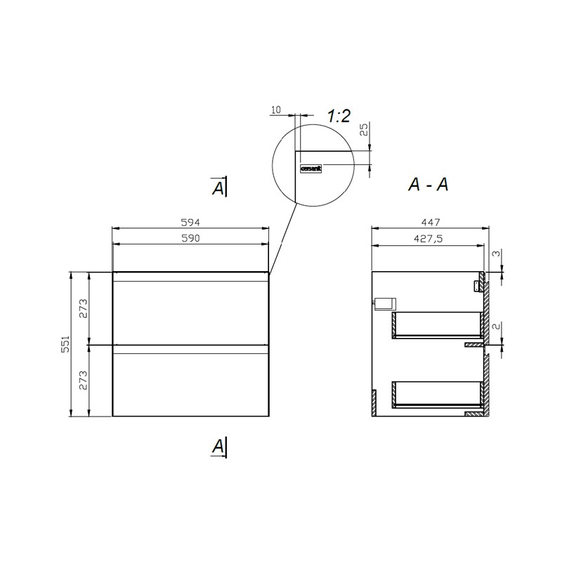 Mobilier pentru lavoar Cersanit, Moduo 60 cm, gri - 2 | YEO