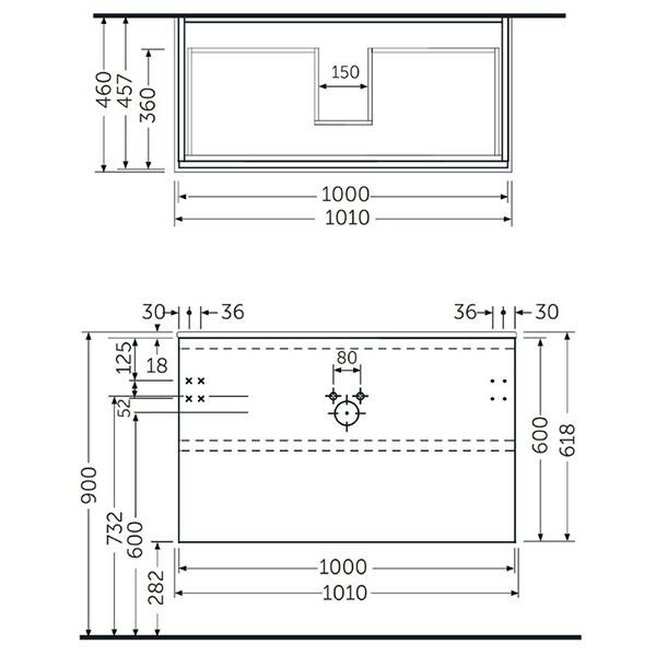 Mobilier suspendat, Rak, Joy, pentru lavoar incastrabil, 100 cm, alb - 1 | YEO