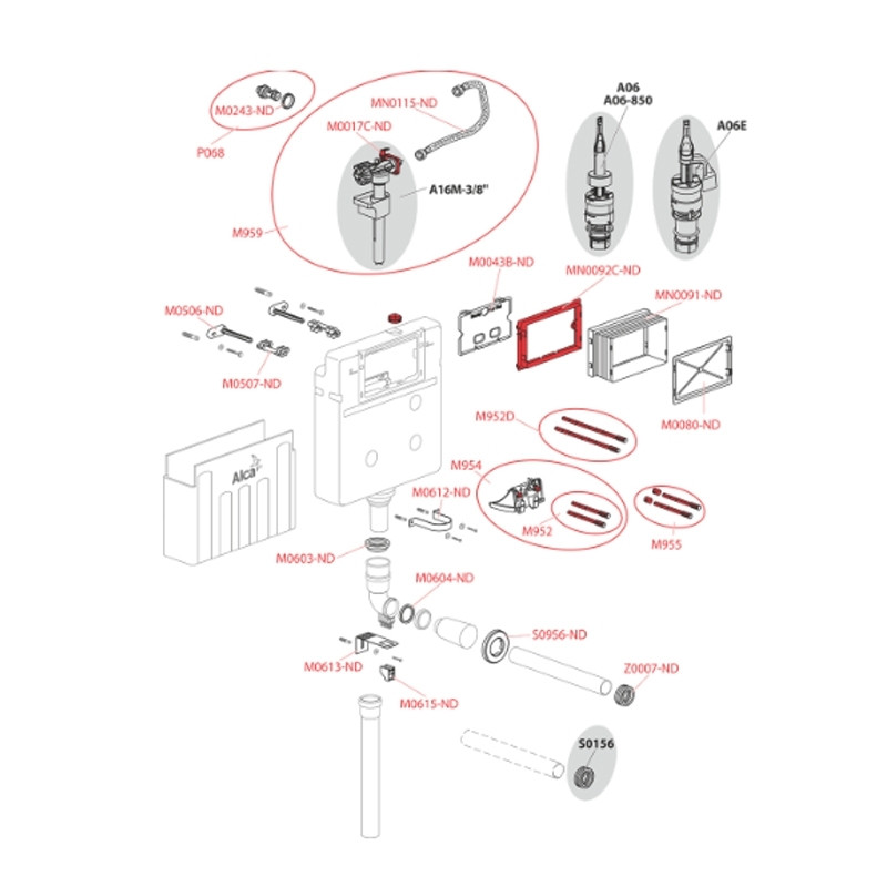Rezervor wc incastrat Alcadrain, Basicmodul Slim, montare in zidarie, pentru wc stativ, 8.4 cm - 2 | YEO