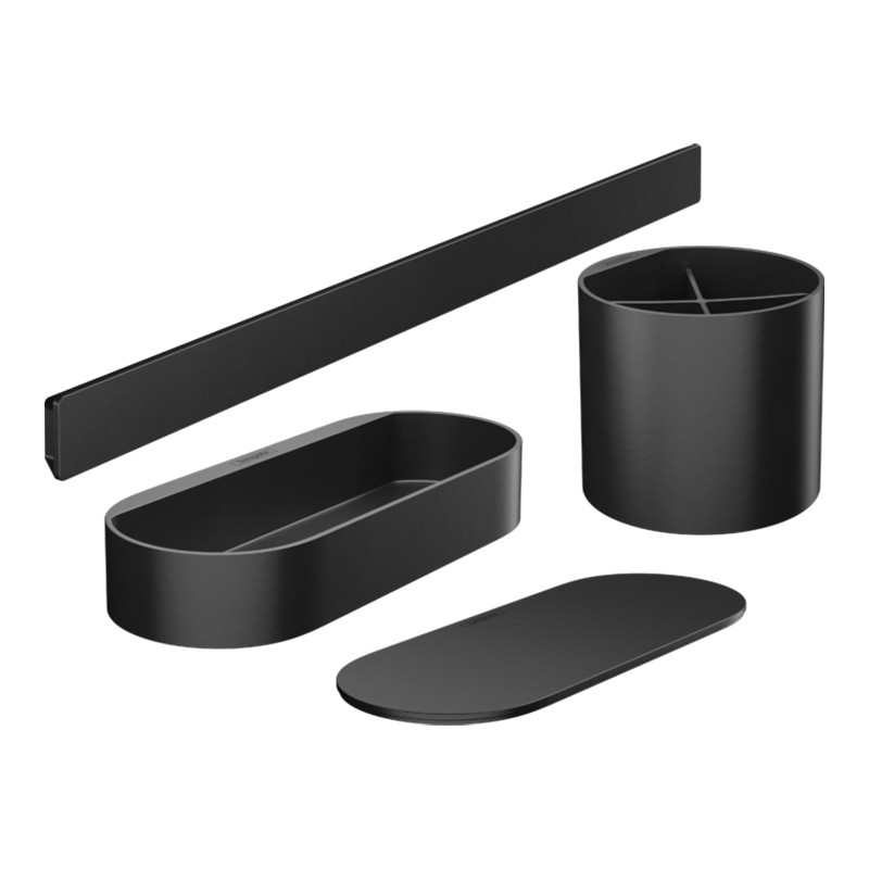 Set accesorii de baie, Hansgrohe, WallStoris, cu bara de suport, negru mat