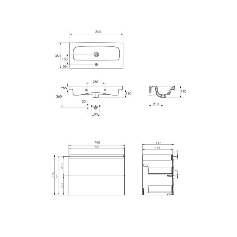 Set B277 mobilier cu lavoar Cersanit, Moduo 80 cm, alb - 2 | YEO