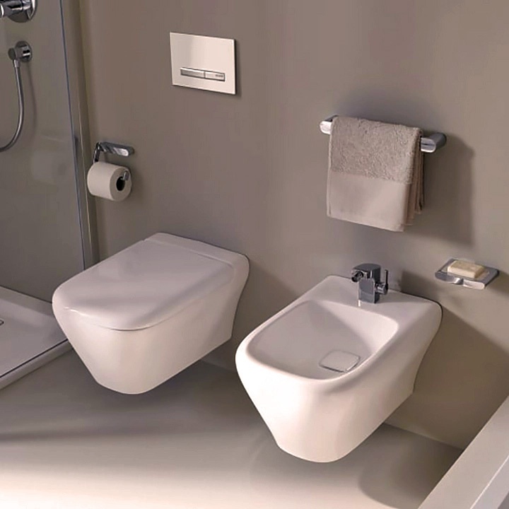 Set Geberit, MyDay, format din vas WC suspendat rimfree, cu capac și bideu, alb - 1 | YEO