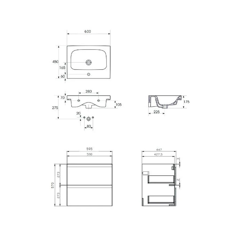 Set mobilier cu lavoar Cersanit, Moduo Slim 60 cm, gri - 3 | YEO
