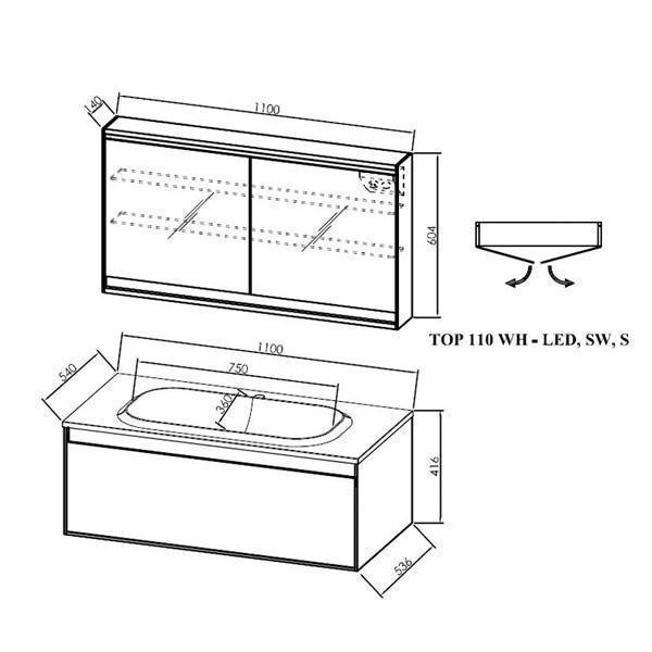 Set mobilier cu lavoar, Kolpasan, Pandora, suspendat, 110 cm, negru - 2 | YEO