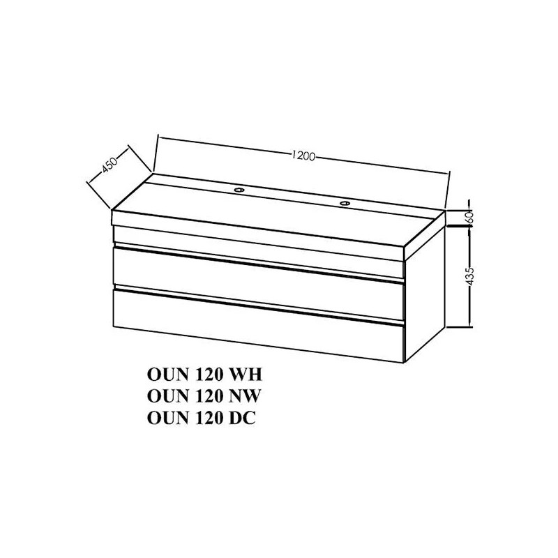 Set mobilier și lavoar suspendat, Kolpasan, Naomi, cu 2 sertare, 120 cm, dark concrete - 2 | YEO