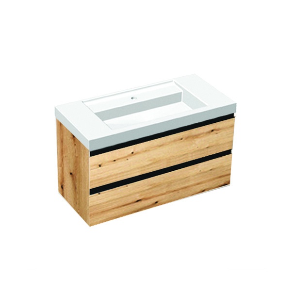 Set mobilier suspendat cu lavoar Kolpasan, Harmony 100, cu 2 sertare, bronze oak