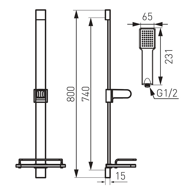 Set para de dus, Ferro, Quadro, cu bara, suport culisant si furtun, crom - 1 | YEO
