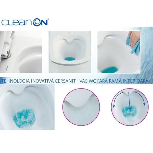 Vas WC compact Cersanit, Carina, cu capac soft close si rezervor, Clean On, alb - 2 | YEO