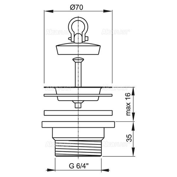 Ventil pentru chiuveta, Alcadrain, cu sita din otel inoxidabil si dop - 1 | YEO