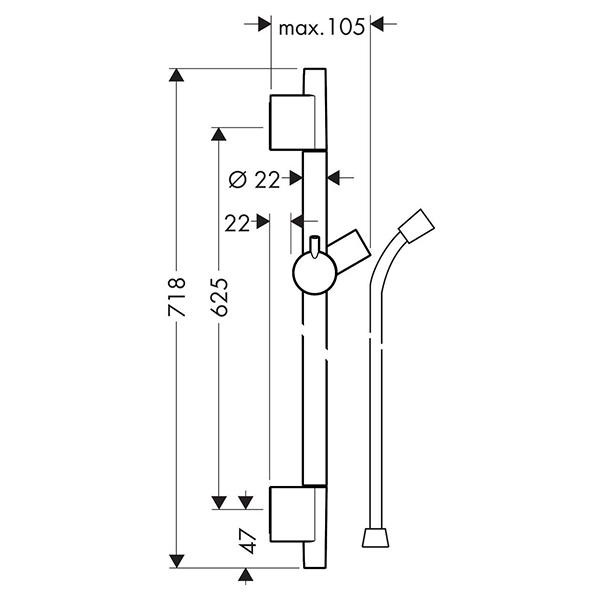 Bara de dus, Hansgrohe, Unica S Puro, cu furtun, 65 cm, alb mat - 1 | YEO
