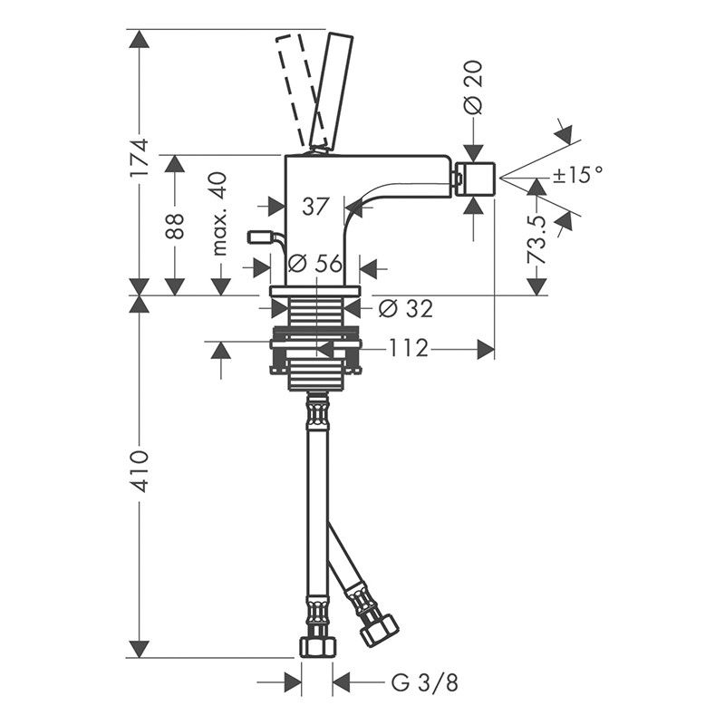 Baterie bideu, Axor, Citterio, cu ventil, crom, 39210000 - 1 | YEO