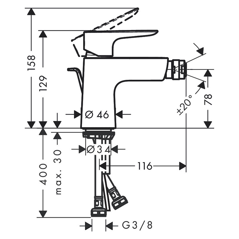 Baterie bideu, Hansgrohe, Talis E, negru mat - 1 | YEO