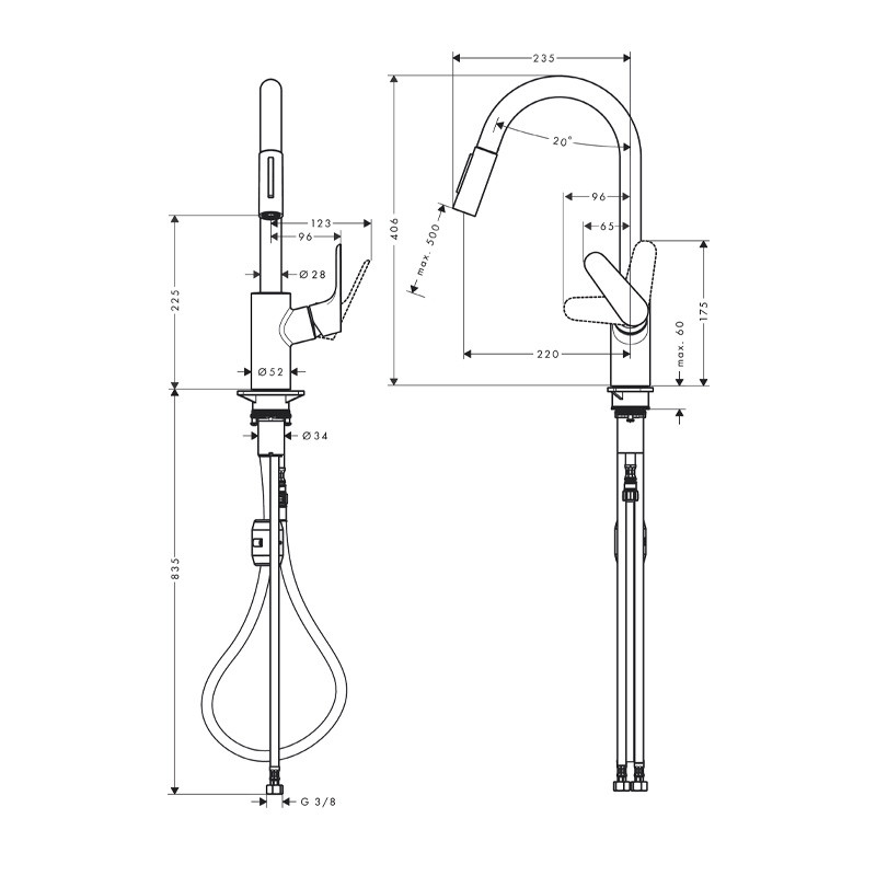 Baterie de bucatarie Hansgrohe, Focus M41 240, pipa extractibila, negru mat - 1 | YEO