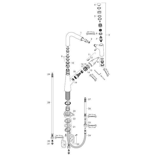Baterie de bucatarie, Hansgrohe, Talis Select M51 220, 1 jet, cu pipa extractibila, crom - 3 | YEO