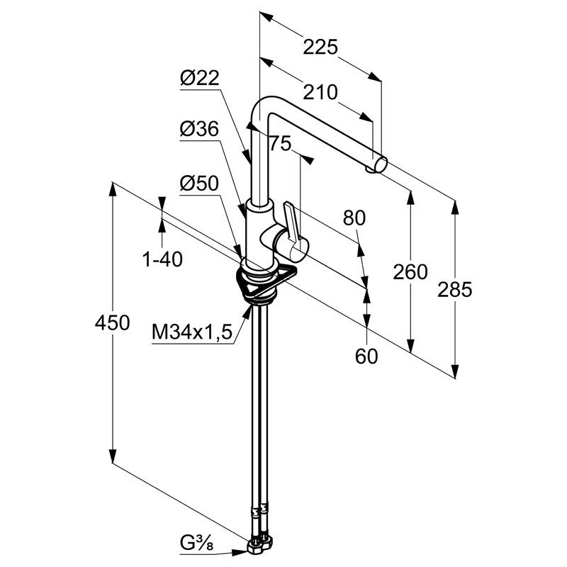 Baterie de bucătărie, Kludi, L-ine, pipă mobilă, crom, 408030575 - 1 | YEO