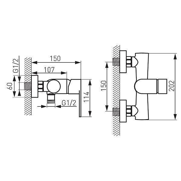 Baterie de dus, Ferro, Algeo, cu montaj pe perete, crom - 1 | YEO
