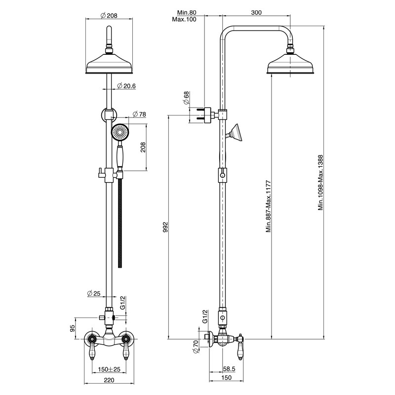 Baterie duș, FIMA Carlo Frattini, Herend, cu coloană și set de duș, crom, F5404/2CR - 2 | YEO
