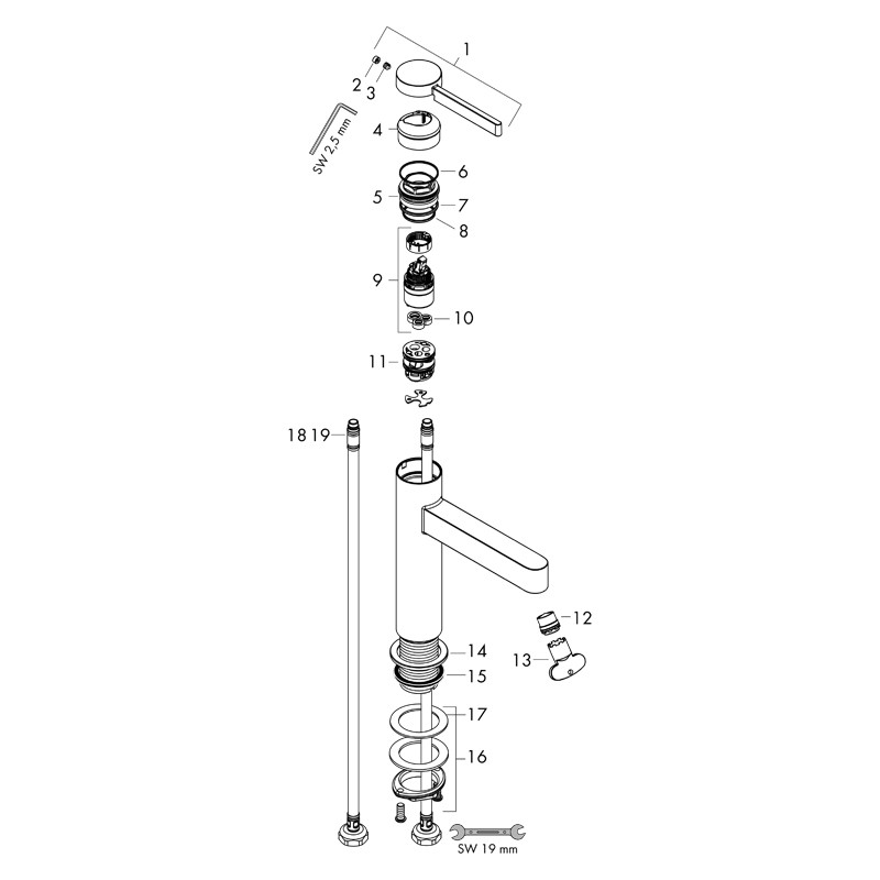 Baterie inalta lavoar, Hansgrohe, Finoris 260, cu ventil, crom - 2 | YEO