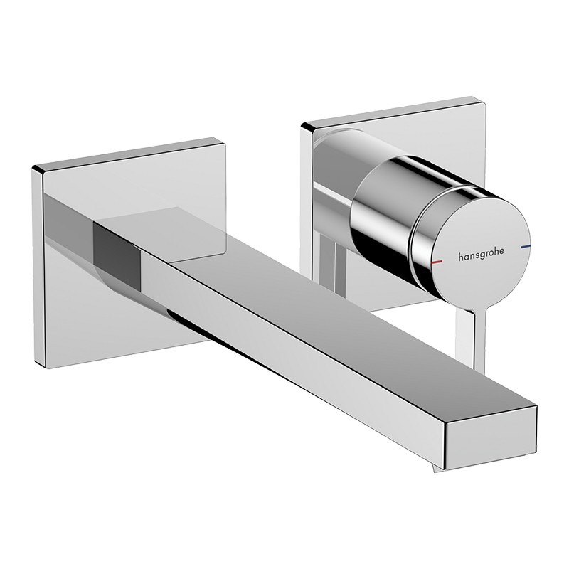 Baterie lavoar cu montaj pe perete, Hansgrohe, Tecturis E, EcoSmart+, cu pipă de 22,5 cm, crom, 73051000