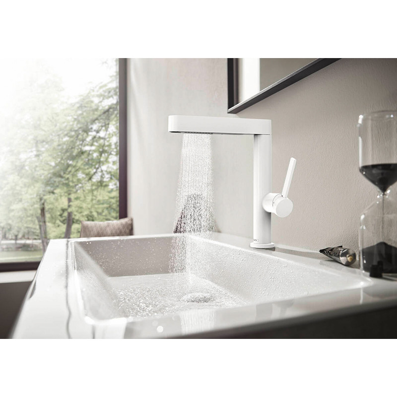 Baterie lavoar, Hansgrohe, Finoris 230, cu pipa extractibila, cu ventil, alb mat - 1 | YEO