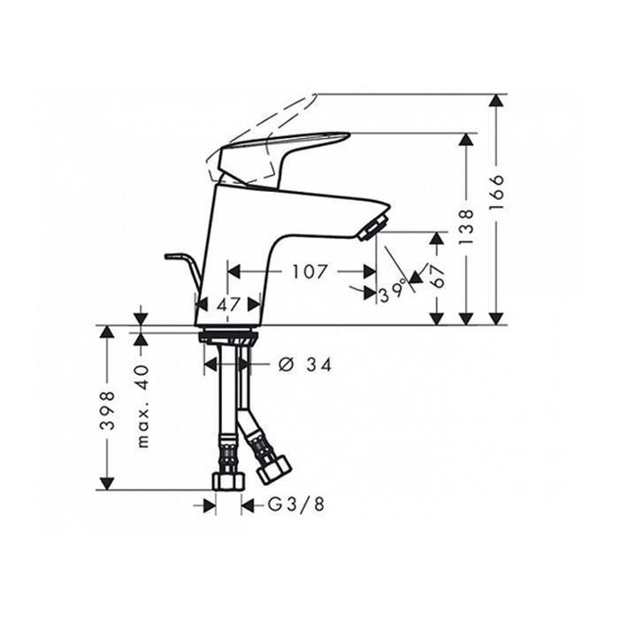 Baterie lavoar Hansgrohe, Logis, fara ventil, crom - 3 | YEO