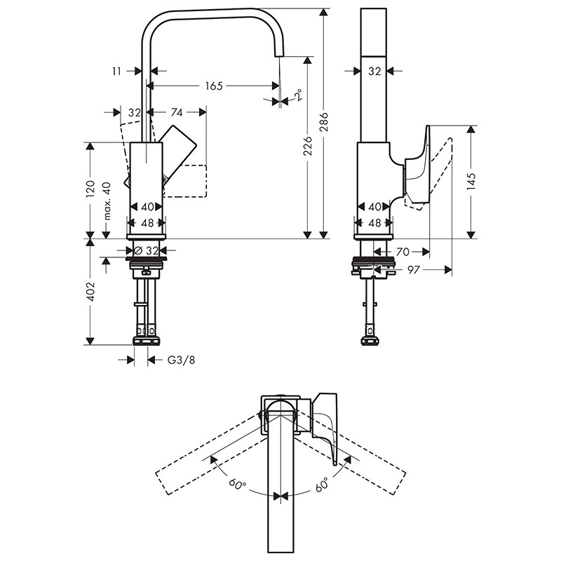 Baterie lavoar, Hansgrohe, Metropol 230, cu ventil, crom - 2 | YEO