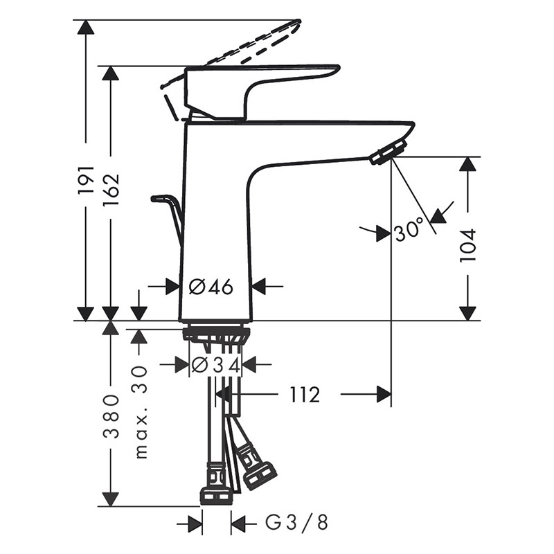 Baterie lavoar, Hansgrohe, Talis E 110, cu ventil, negru cromat periat - 3 | YEO
