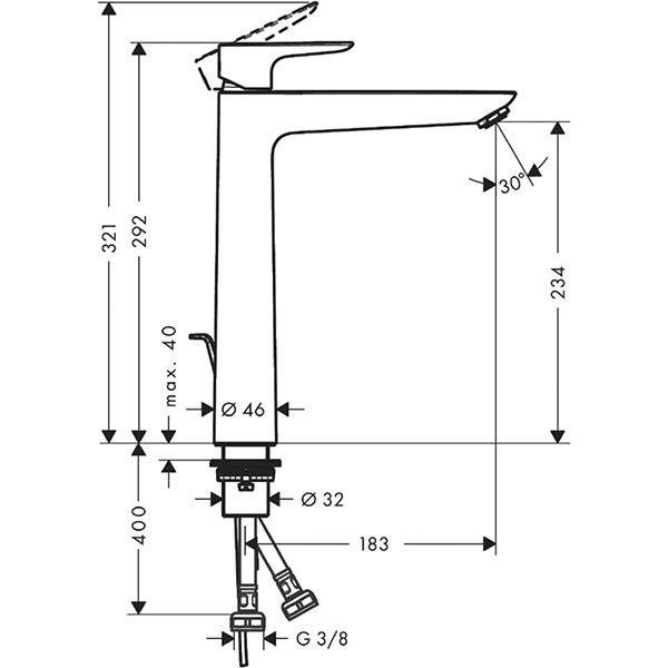 Baterie lavoar, Hansgrohe, Talis E 240, Cu ventil, Crom - 1 | YEO
