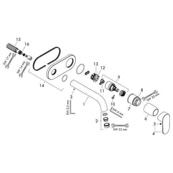 Baterie lavoar, Hansgrohe, Vernis Blend, pipa 205 mm, montaj pe perete, crom - 3 | YEO