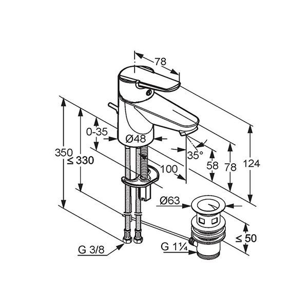 Baterie lavoar, Kludi, D-Vise, crom - 3 | YEO