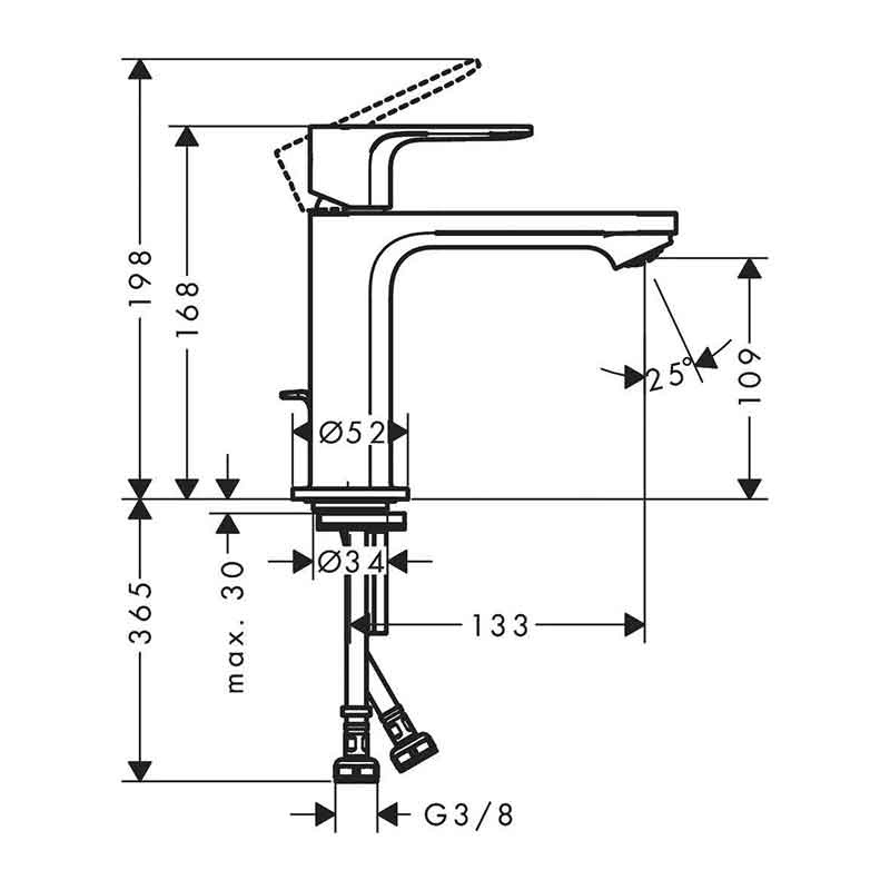 Baterie pentru lavoar Hansgrohe, Rebris E 100, fără ventil, CoolStart, negru mat - 3 | YEO