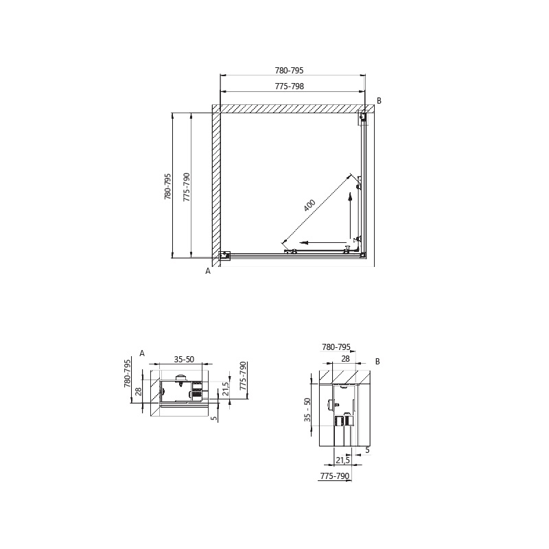 Cabină de duș Kolpasan, Venus Q, sticlă transparentă, 80 x 80, silver - 2 | YEO