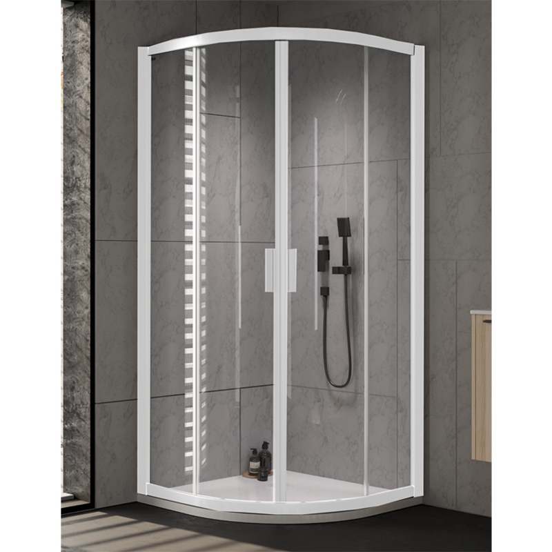 Cabină de duș semirotundă Kolpasan Venus R, 90x90 cm, sticlă transparentă, profil alb mat