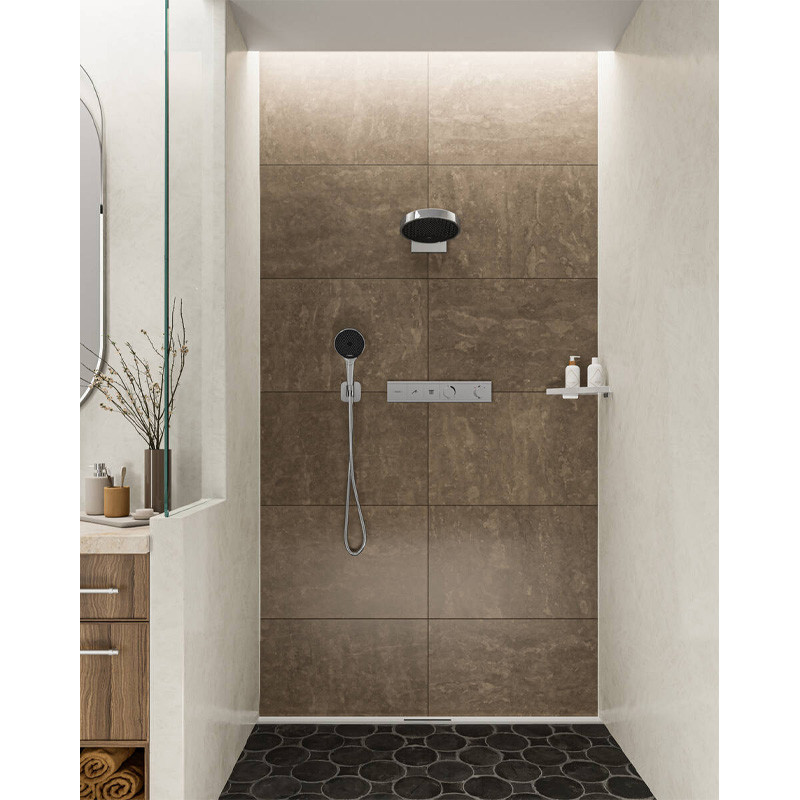 Cap dus fix Hansgrohe, Rainfinity 250, cu placa aparenta de conectare la perete, crom - 3 | YEO