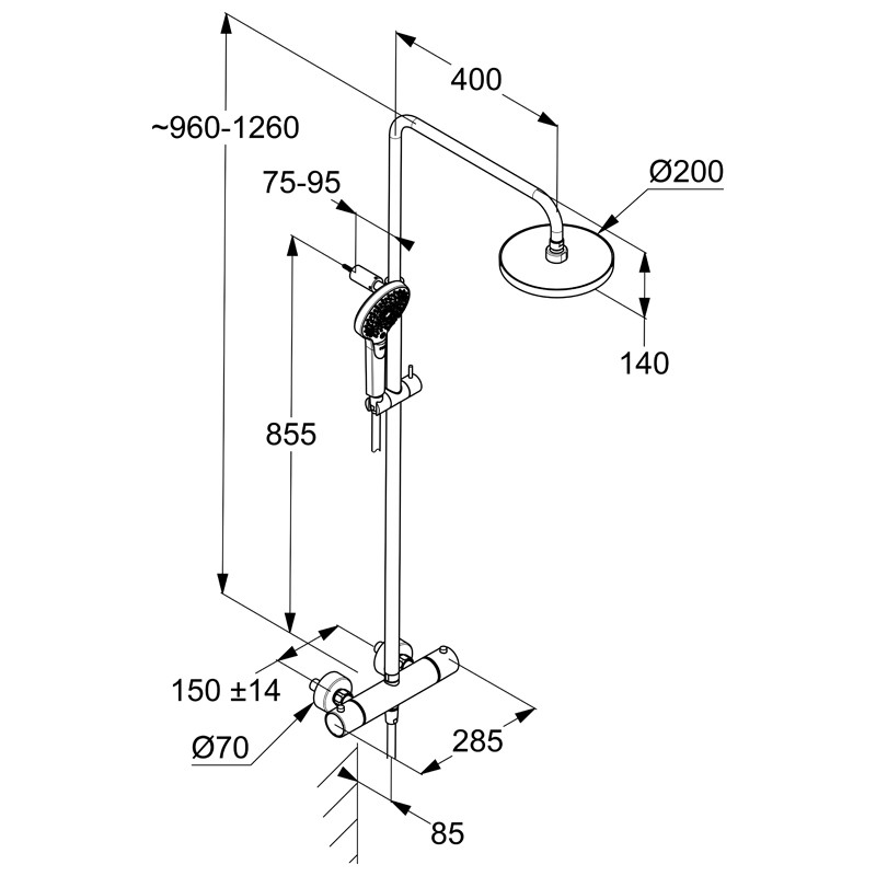 Coloană de duș, Kludi, xDive, cu baterie termostatată, crom, 6907905-00 - 1 | YEO