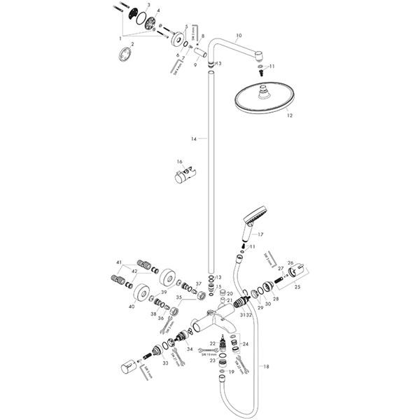 Coloana dus cu baterie si termostat Hansgrohe, Crometta S 240 1jet, cu pipa cada - 1 | YEO