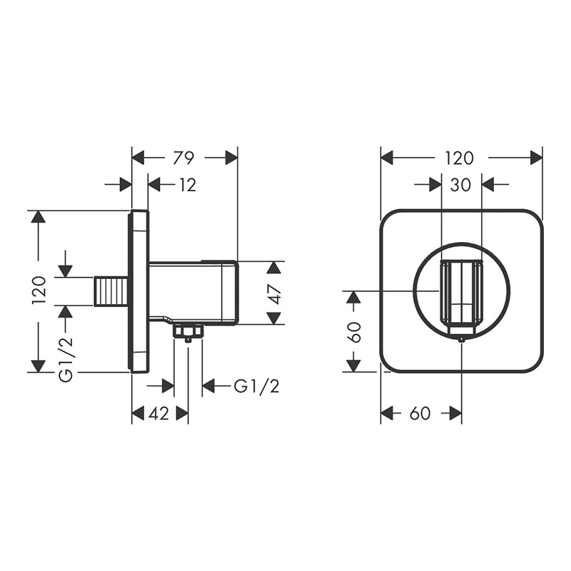 Cot racord, Axor, Citterio E, cu suport pentru pară de duș, bronz periat, 36724140 - 1 | YEO
