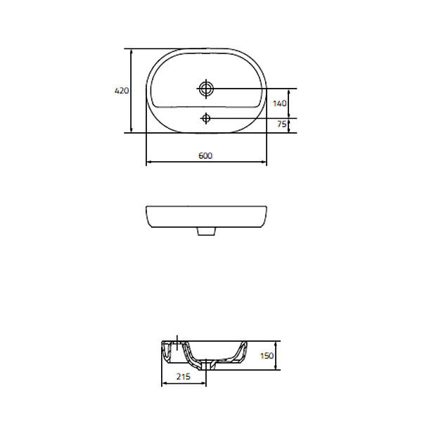 Lavoar pe blat Cersanit, Caspia Oval, 60 cm, alb - 4 | YEO