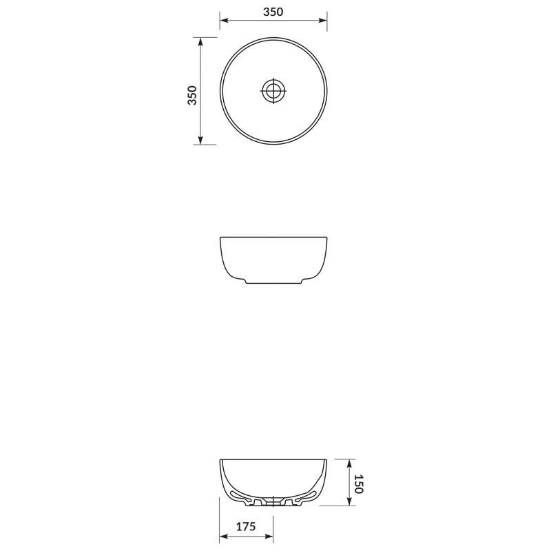 Lavoar pe blat, Cersanit, Moduo, rotund, 35 cm, alb - 2 | YEO