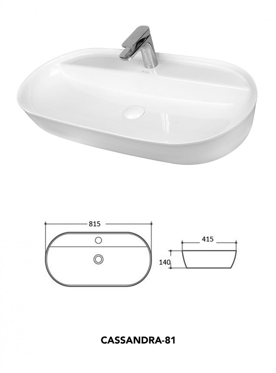 Lavoar pe blat Fluminia, Cassandra, 81 cm, oval, alb - 2 | YEO