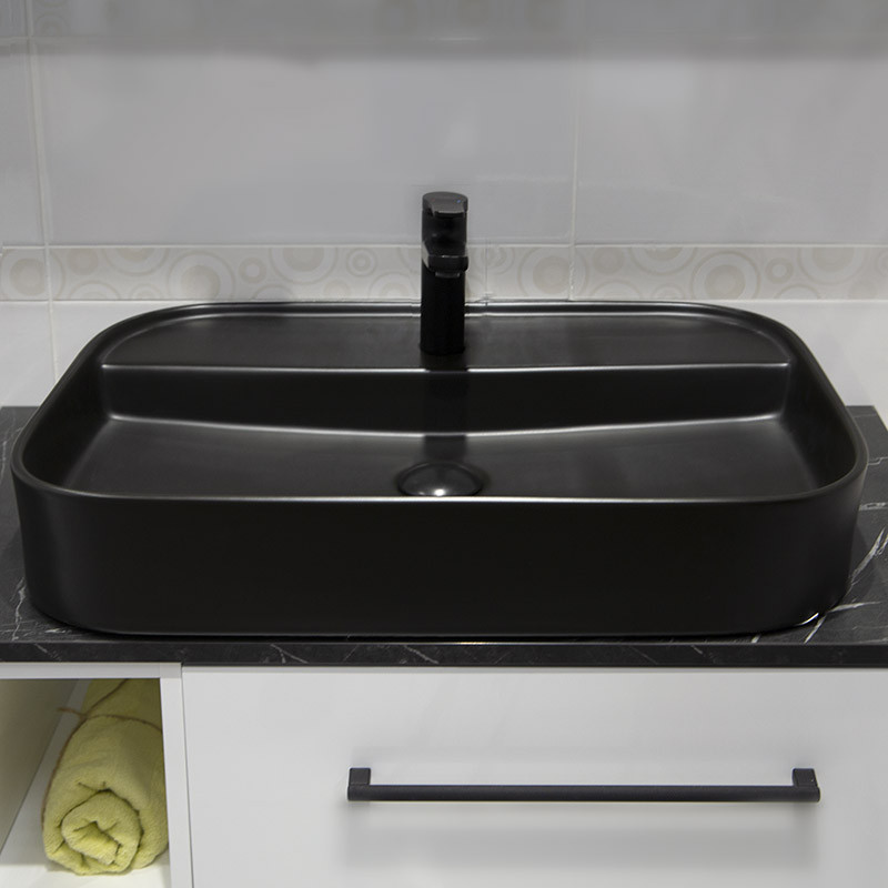 Lavoar pe blat, Fluminia, Juno-65MB, dreptunghiular, 65 x 45 cm, negru mat - 2 | YEO