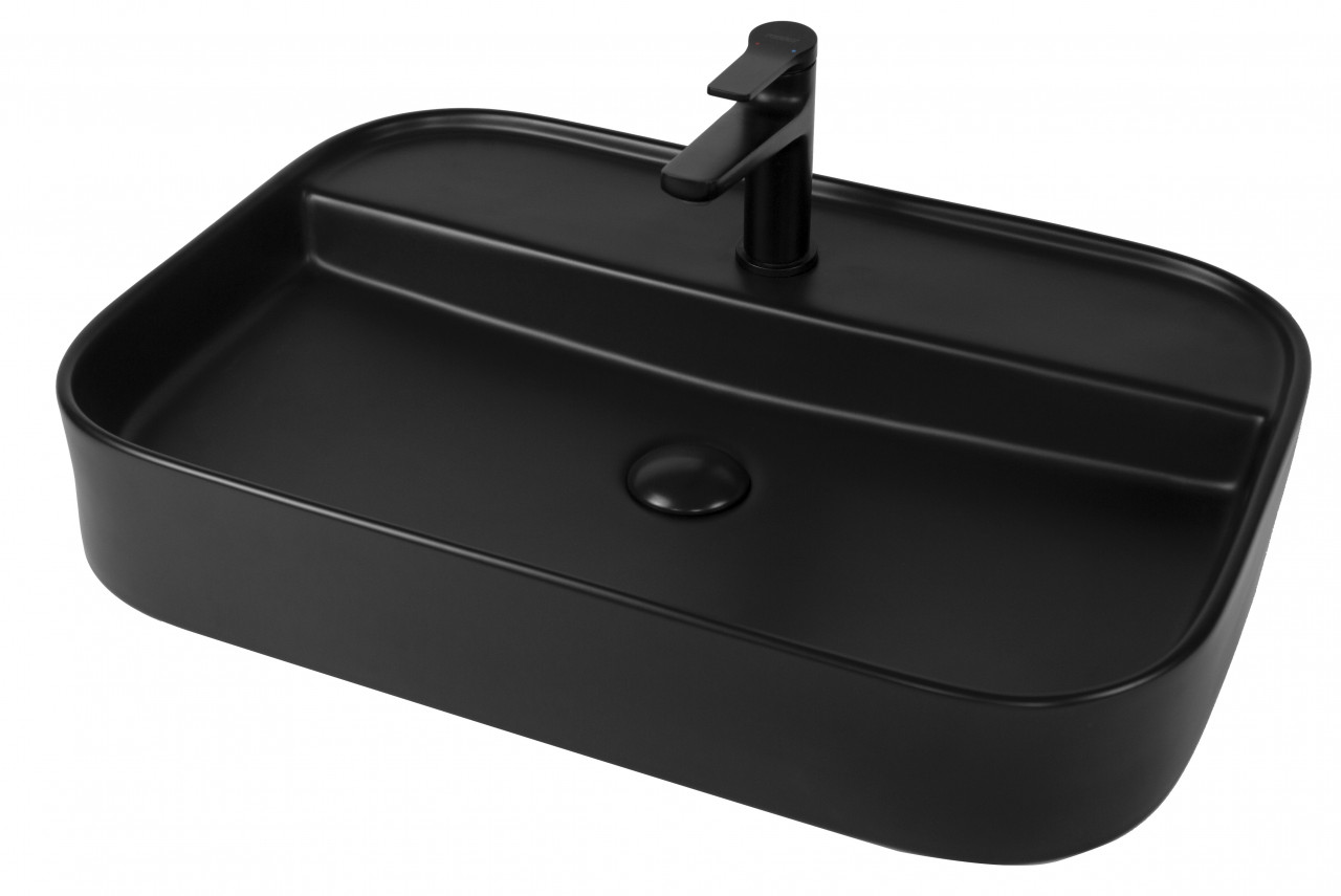 Lavoar pe blat, Fluminia, Juno-65MB, dreptunghiular, 65 x 45 cm, negru mat