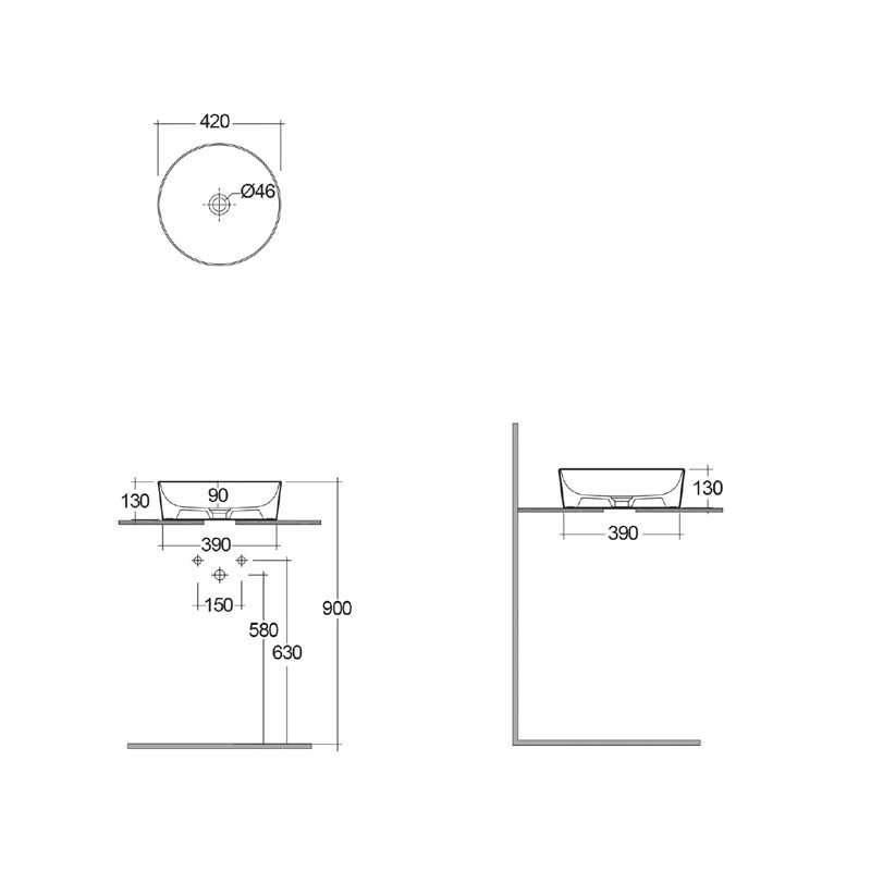 Lavoar pe blat, RAK Ceramics, Feeling, rotund, 42 cm, alb mat - 1 | YEO