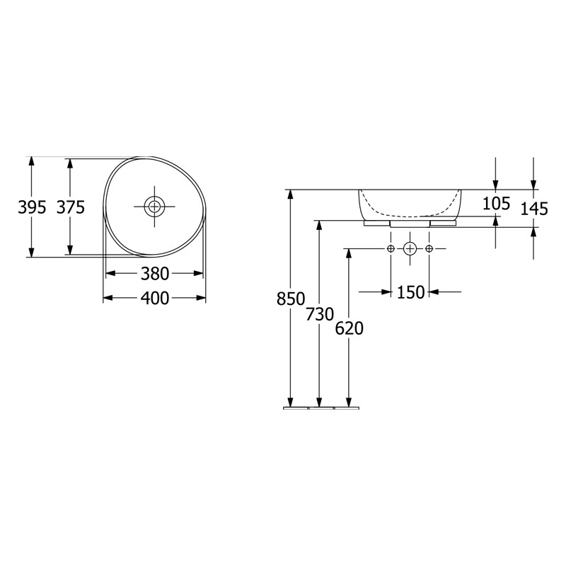 Lavoar pe blat, Villeroy & boch, Antao, asimetric, 40 cm, alb - 1 | YEO