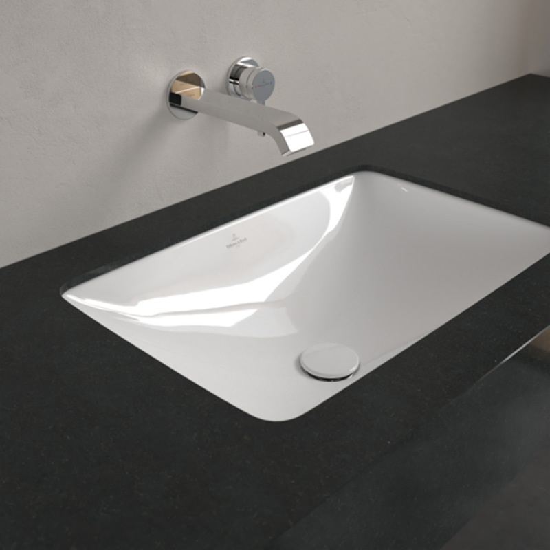 Lavoar sub blat Villeroy & Boch, Loop & Friends, dreptunghiular, fără orificiu baterie și preaplin, alb alpin, 4A570001 - 2 | YEO